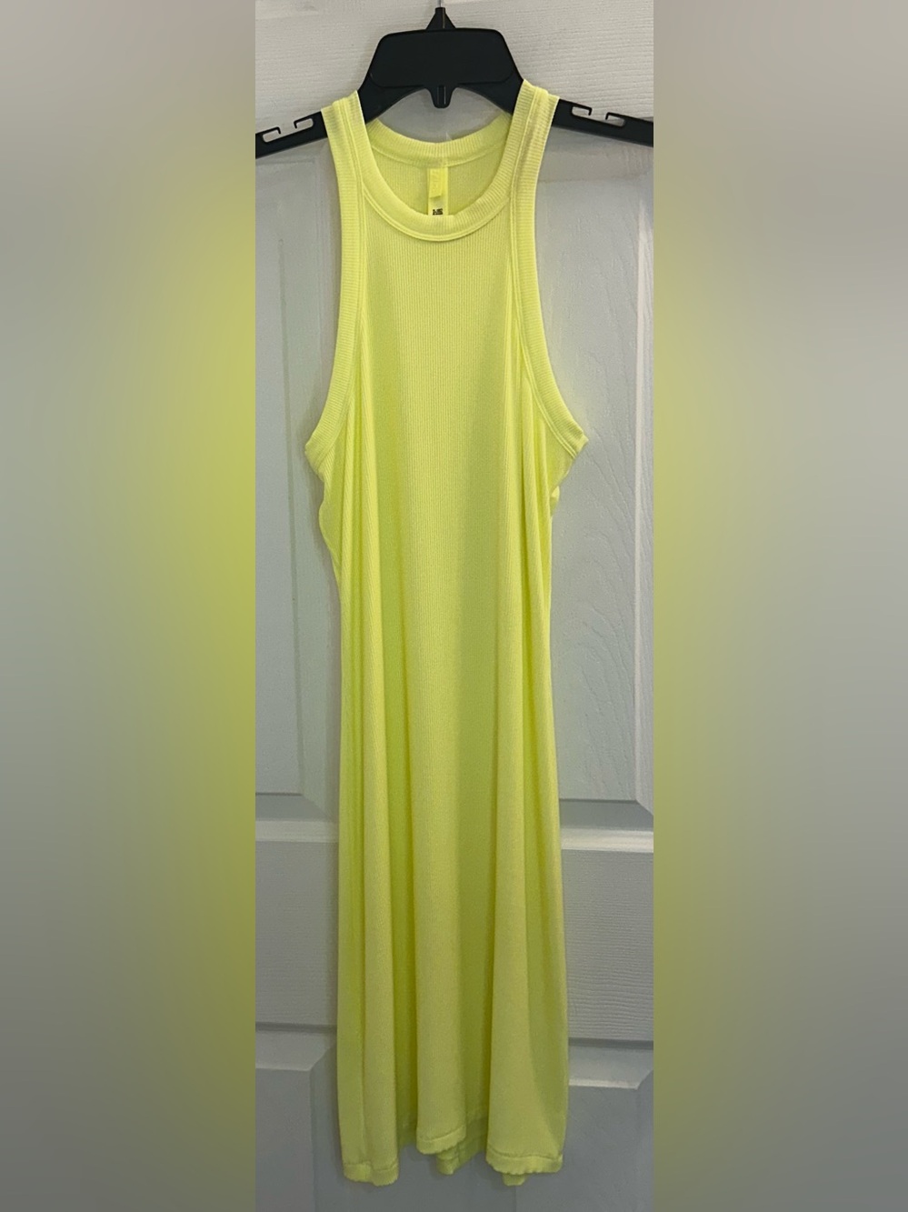 Skims Soft Lounge Ribbed High Neck Tank Dress in Neon Yellow Lemonade size Large - Picture 4 of 13